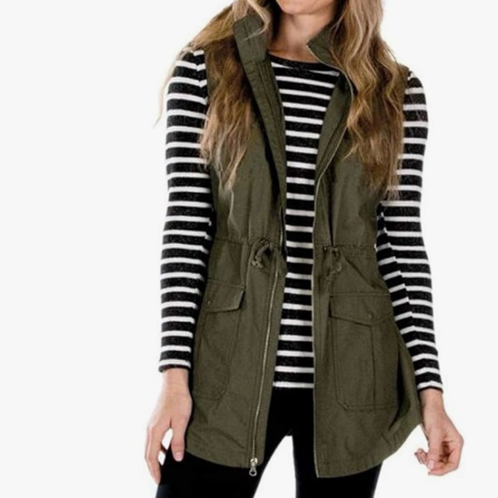 Olive Green Women’s Utility Vest Plus Size Safari Fall Vest
